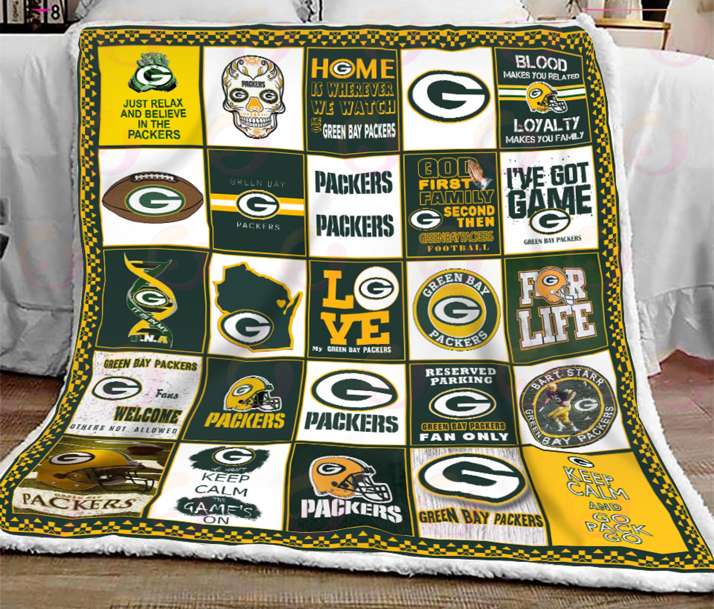 NFL Green Bay Packers Quilt, Fleece Blanket, Sherpa Fleece Blanket