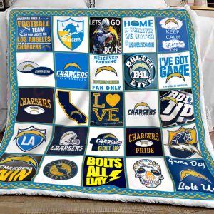 NFL Los Angeles Chargers Quilt, Fleece Blanket, Sherpa Fleece Blanket