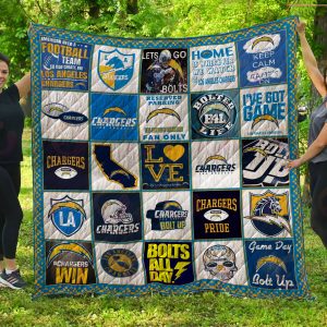NFL Los Angeles Chargers Quilt, Fleece Blanket, Sherpa Fleece Blanket