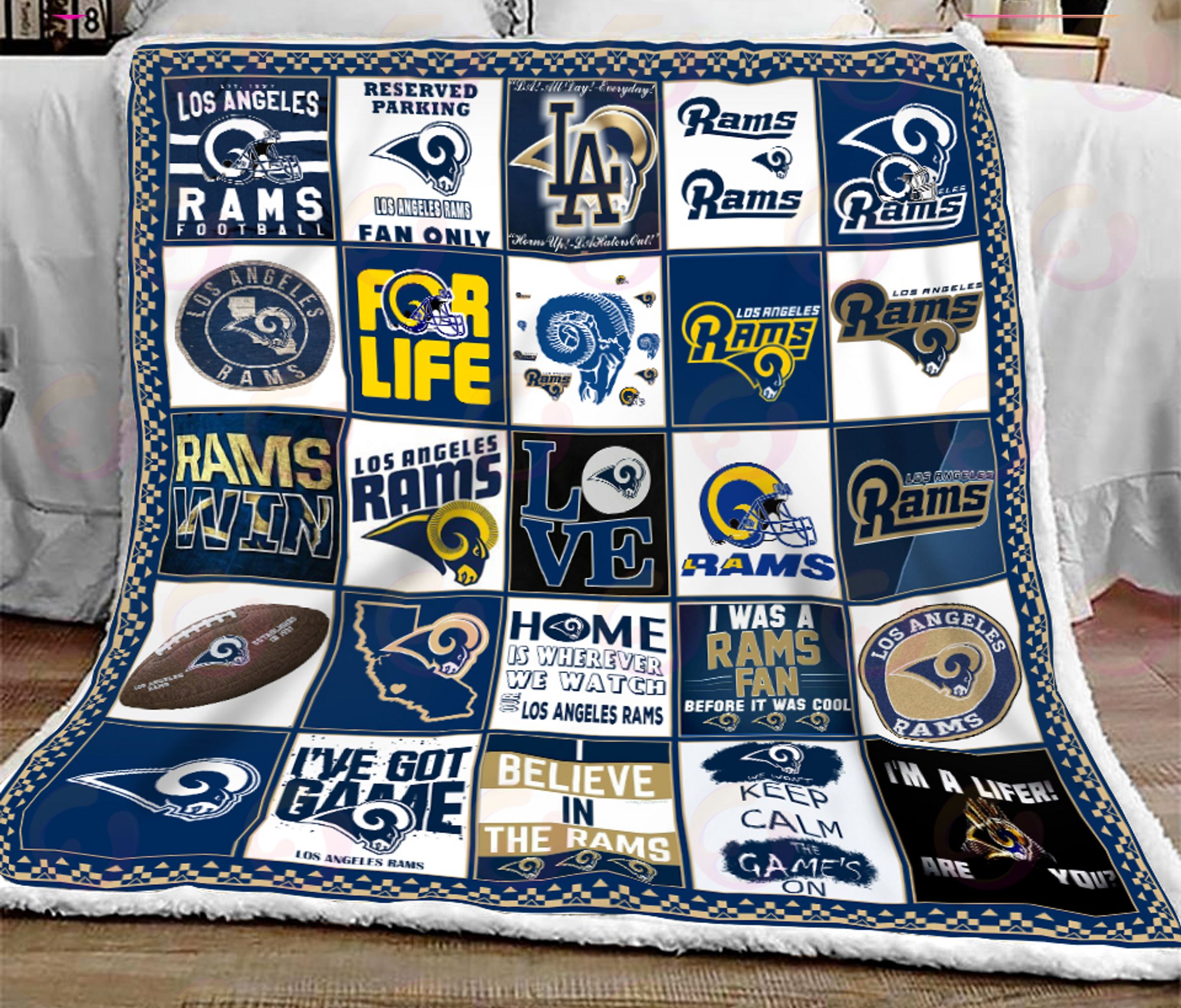 NFL Los Angeles Rams Quilt, Fleece Blanket, Sherpa Fleece Blanket