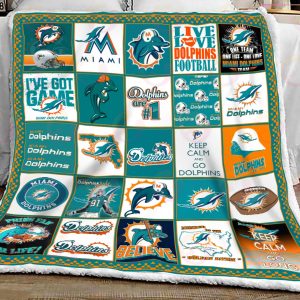 NFL Miami Dolphins Quilt, Fleece Blanket, Sherpa Fleece Blanket
