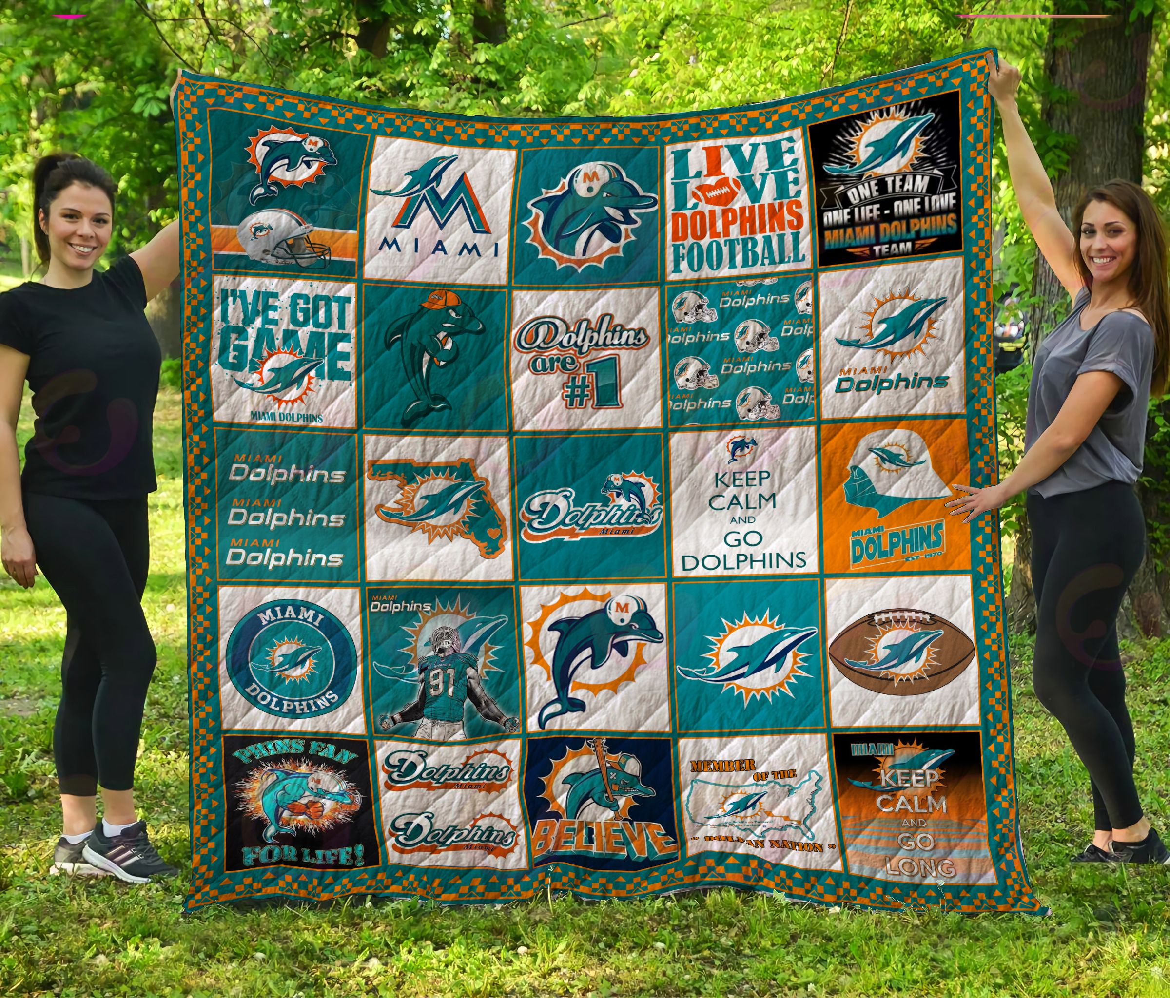 NFL Miami Dolphins Quilt, Fleece Blanket, Sherpa Fleece Blanket