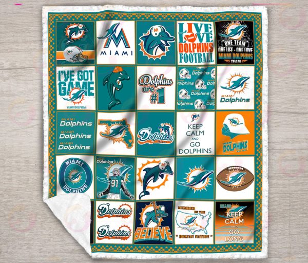 NFL Miami Dolphins Quilt, Fleece Blanket, Sherpa Fleece Blanket