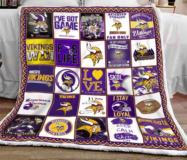 NFL Minnesota Vikings Quilt, Fleece Blanket, Sherpa Fleece Blanket
