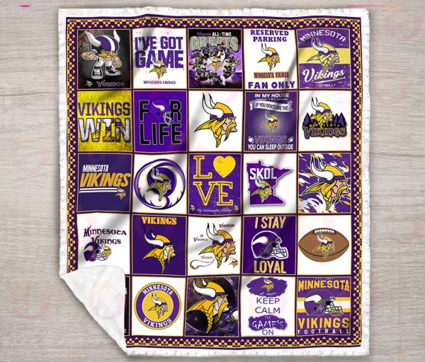 NFL Minnesota Vikings Quilt, Fleece Blanket, Sherpa Fleece Blanket