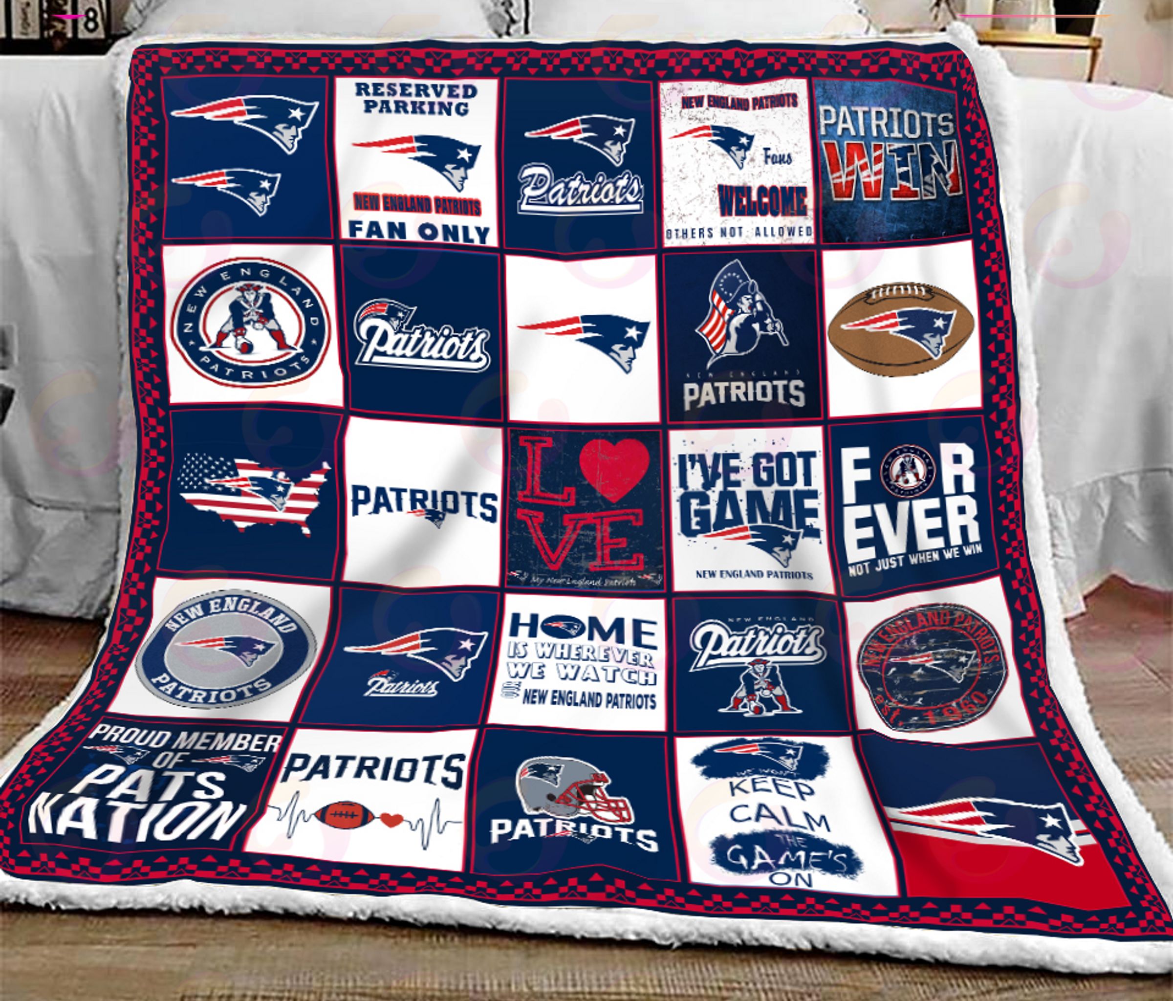 NFL New England Patriots Quilt, Fleece Blanket, Sherpa Fleece Blanket