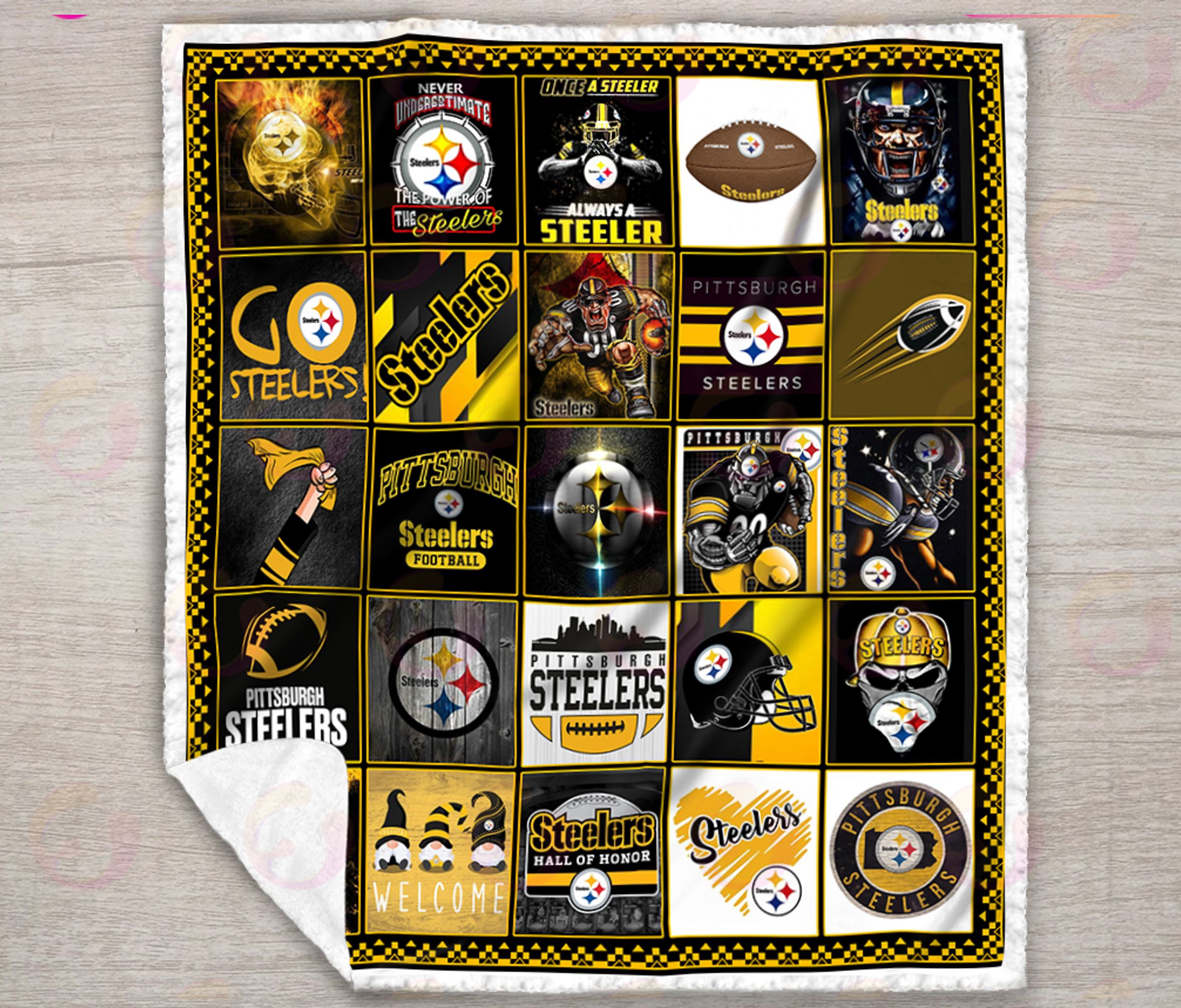 NFL Pittsburgh Steelers Quilt, Fleece Blanket, Sherpa Fleece Blanket