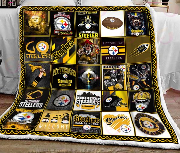 NFL Pittsburgh Steelers Quilt, Fleece Blanket, Sherpa Fleece Blanket