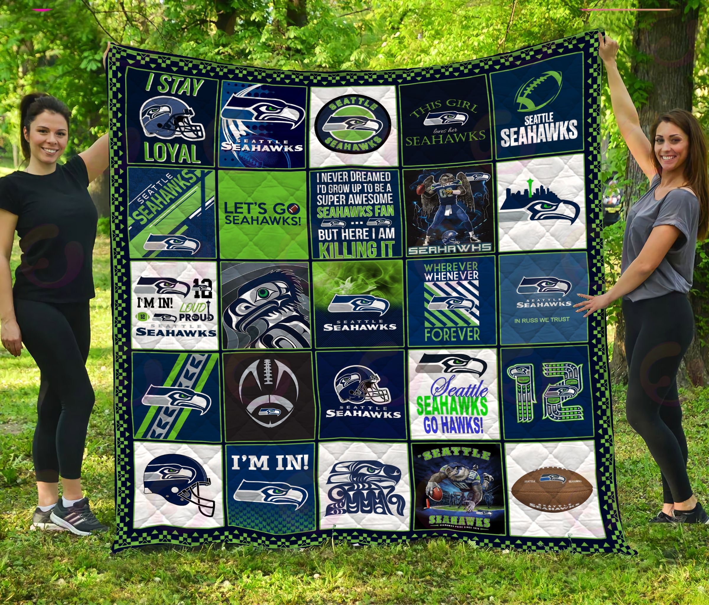 NFL Seattle Seahawks Quilt, Fleece Blanket, Sherpa Fleece Blanket