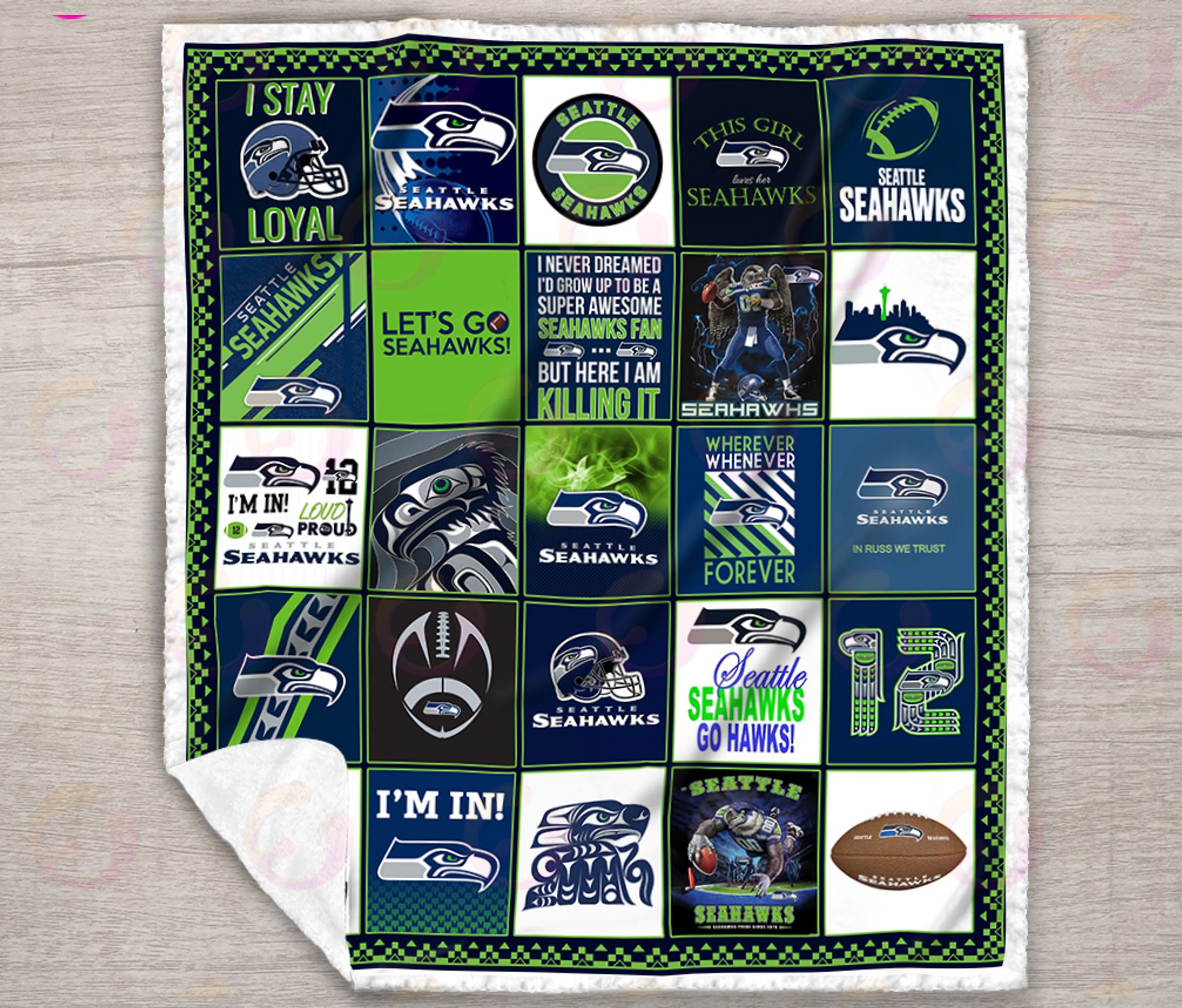 NFL Seattle Seahawks Quilt, Fleece Blanket, Sherpa Fleece Blanket