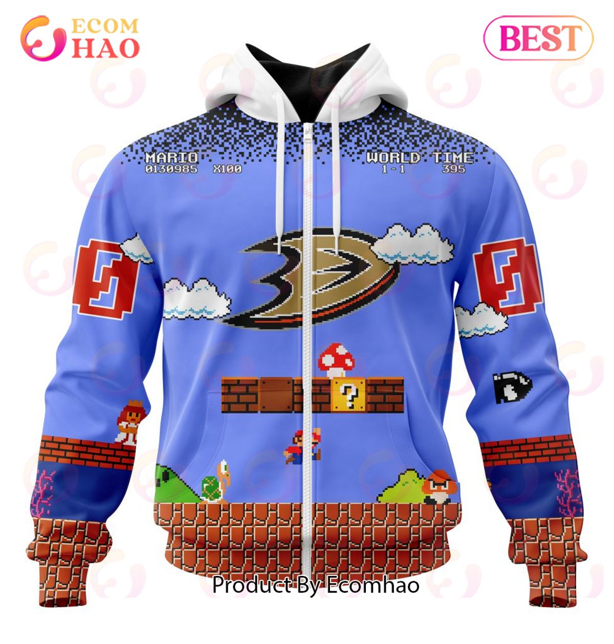 NHL Anaheim Ducks Special Kits With Super Mario Game Design 3D Hoodie