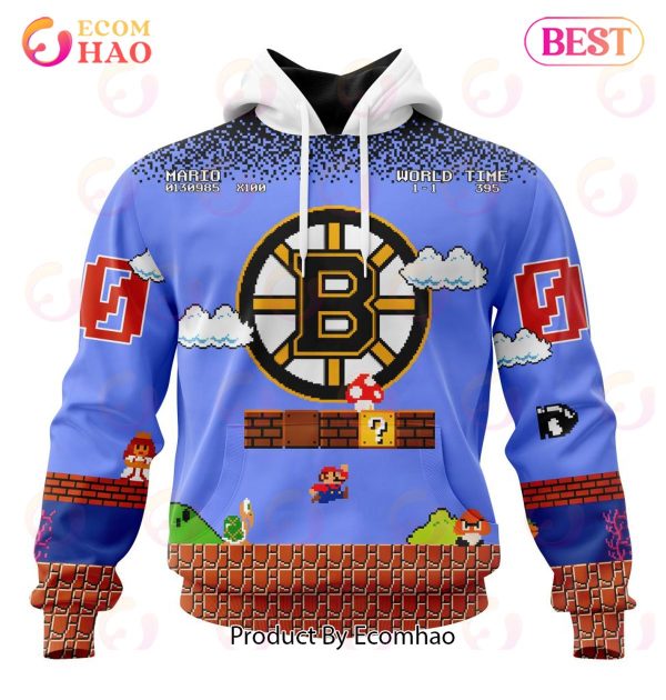 NHL Boston Bruins Special Kits With Super Mario Game Design 3D Hoodie