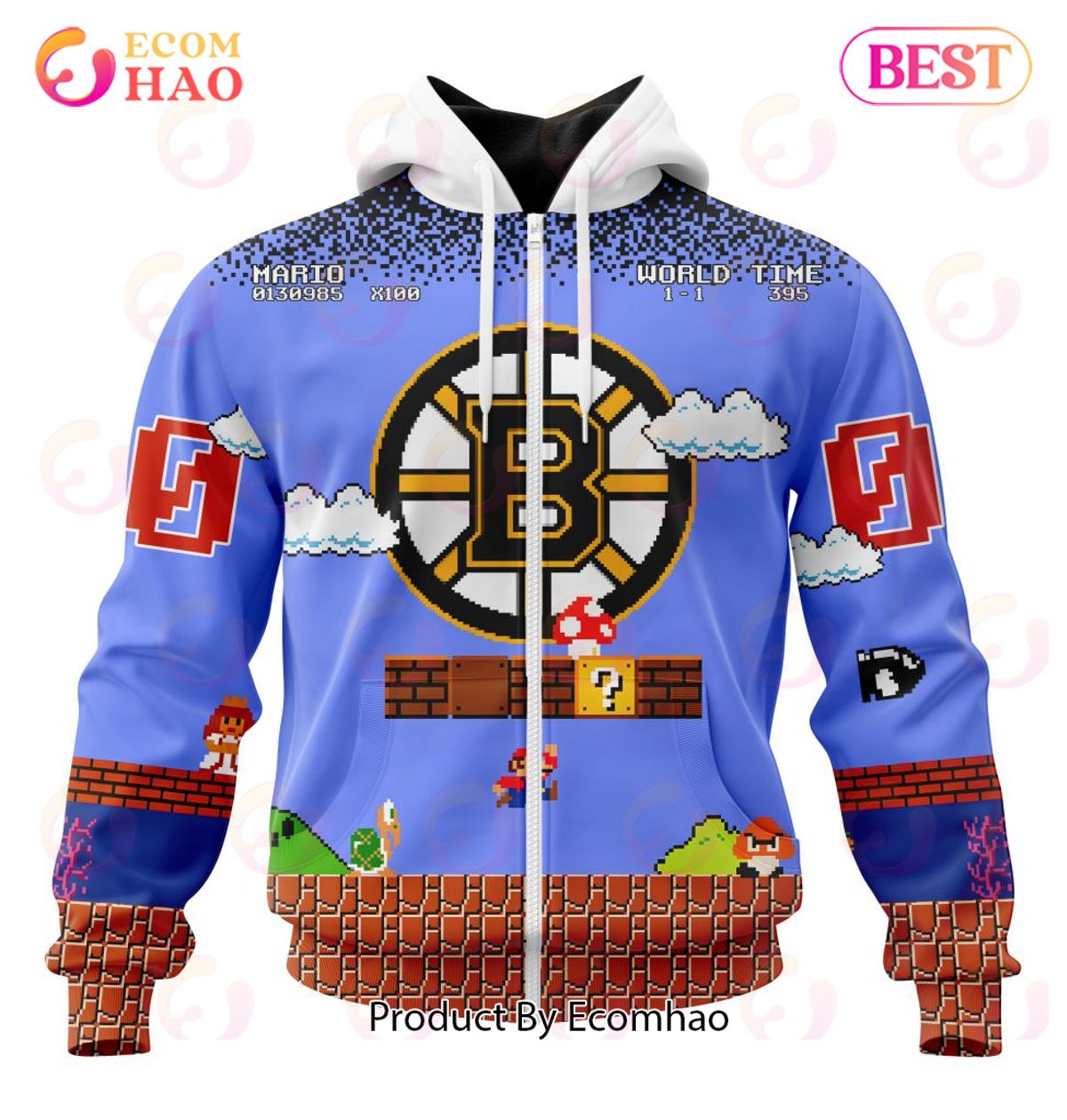 NHL Boston Bruins Special Kits With Super Mario Game Design 3D Hoodie