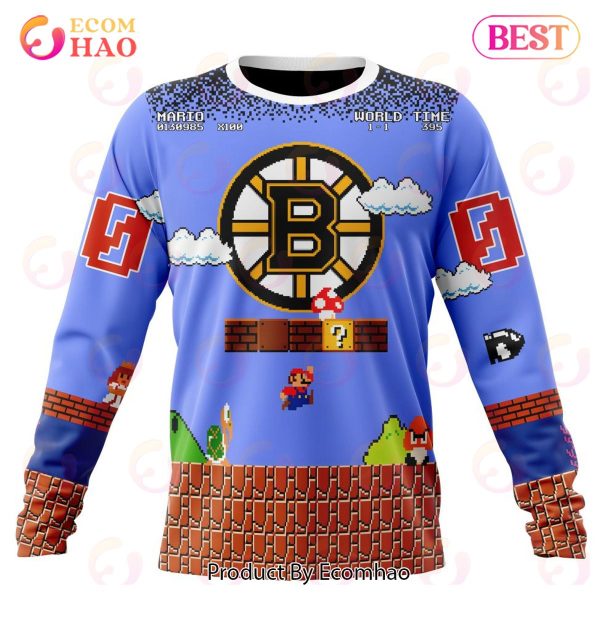 NHL Boston Bruins Special Kits With Super Mario Game Design 3D Hoodie