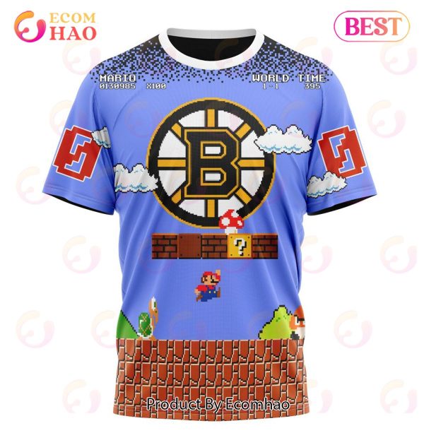 NHL Boston Bruins Special Kits With Super Mario Game Design 3D Hoodie