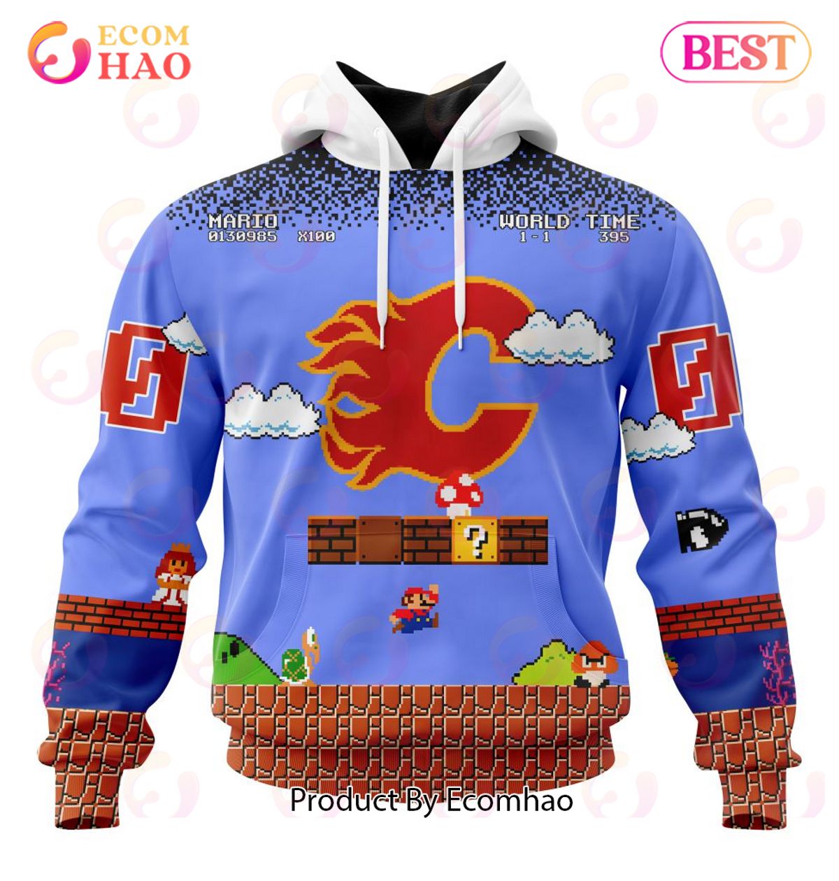 NHL Calgary Flames Special Kits With Super Mario Game Design 3D Hoodie
