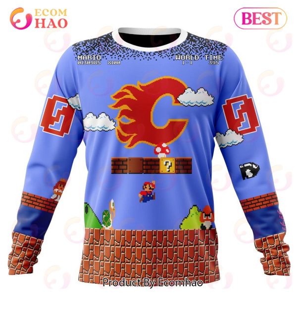 NHL Calgary Flames Special Kits With Super Mario Game Design 3D Hoodie