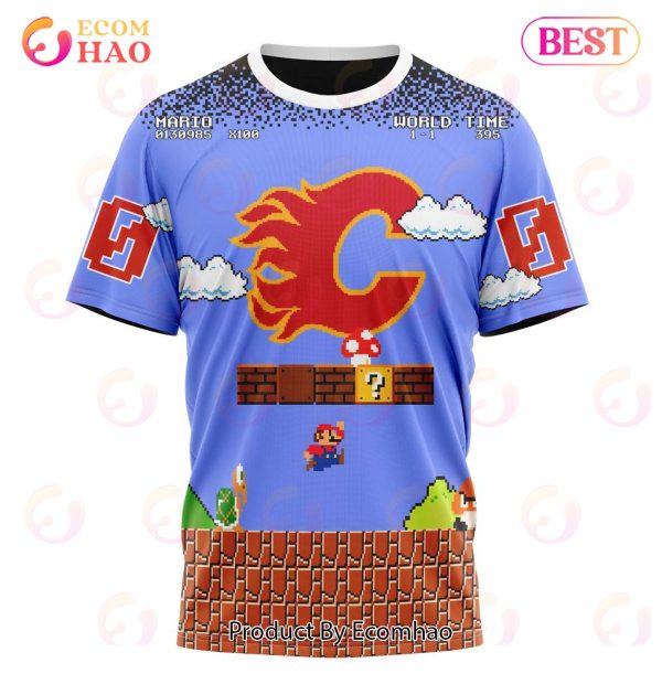 NHL Calgary Flames Special Kits With Super Mario Game Design 3D Hoodie