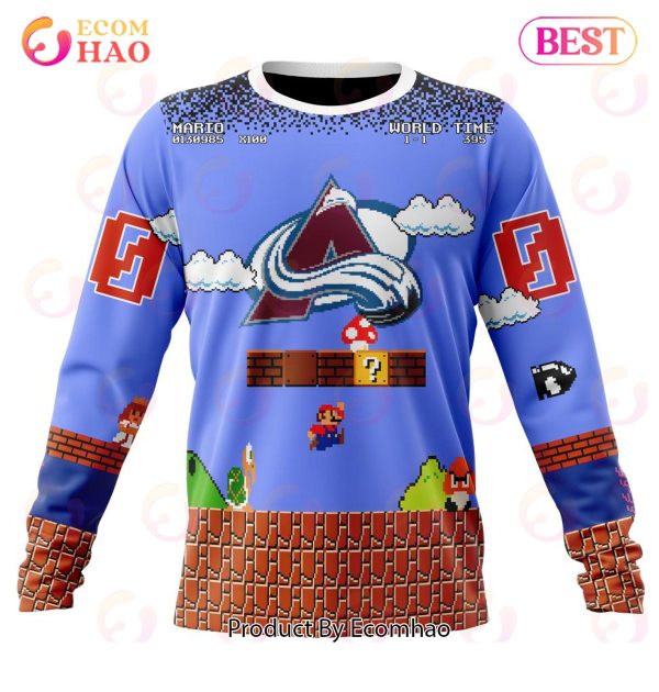NHL Colorado Avalanche Special Kits With Super Mario Game Design 3D Hoodie