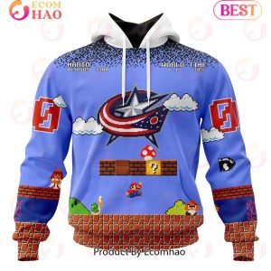 NHL Columbus Blue Jackets Special Kits With Super Mario Game Design 3D Hoodie