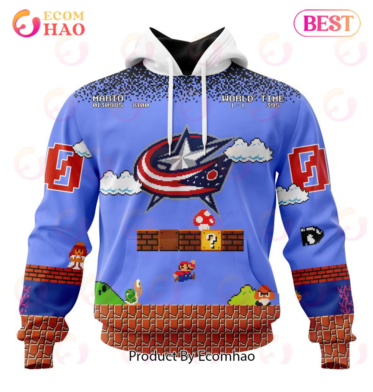 NHL Columbus Blue Jackets Special Kits With Super Mario Game Design 3D Hoodie