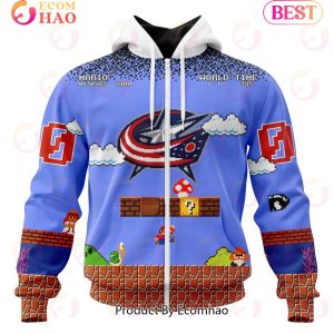 NHL Columbus Blue Jackets Special Kits With Super Mario Game Design 3D Hoodie