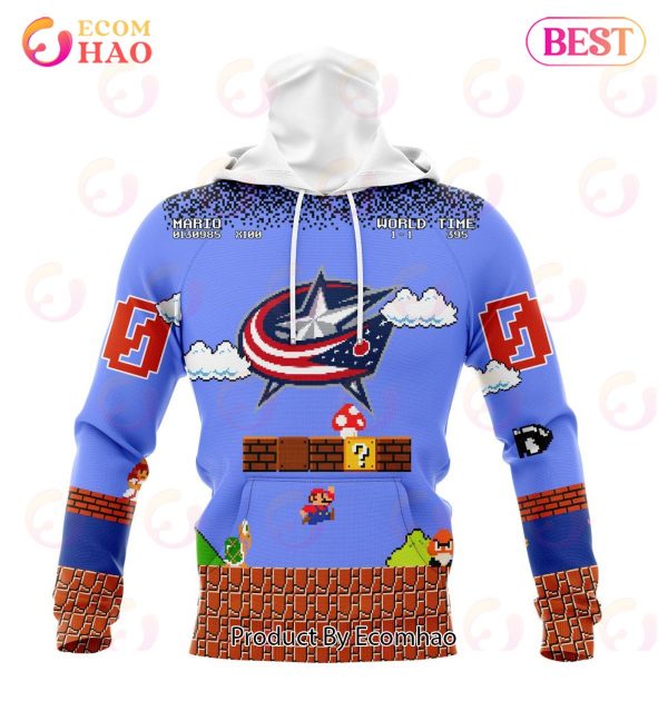 NHL Columbus Blue Jackets Special Kits With Super Mario Game Design 3D Hoodie