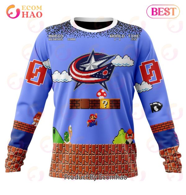 NHL Columbus Blue Jackets Special Kits With Super Mario Game Design 3D Hoodie