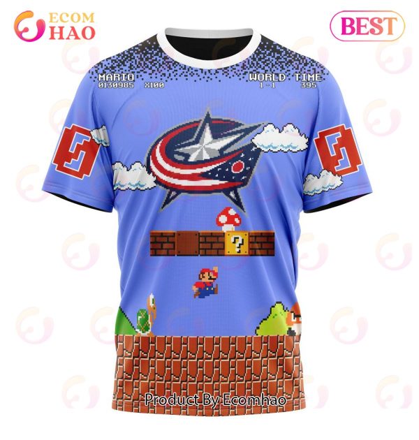 NHL Columbus Blue Jackets Special Kits With Super Mario Game Design 3D Hoodie