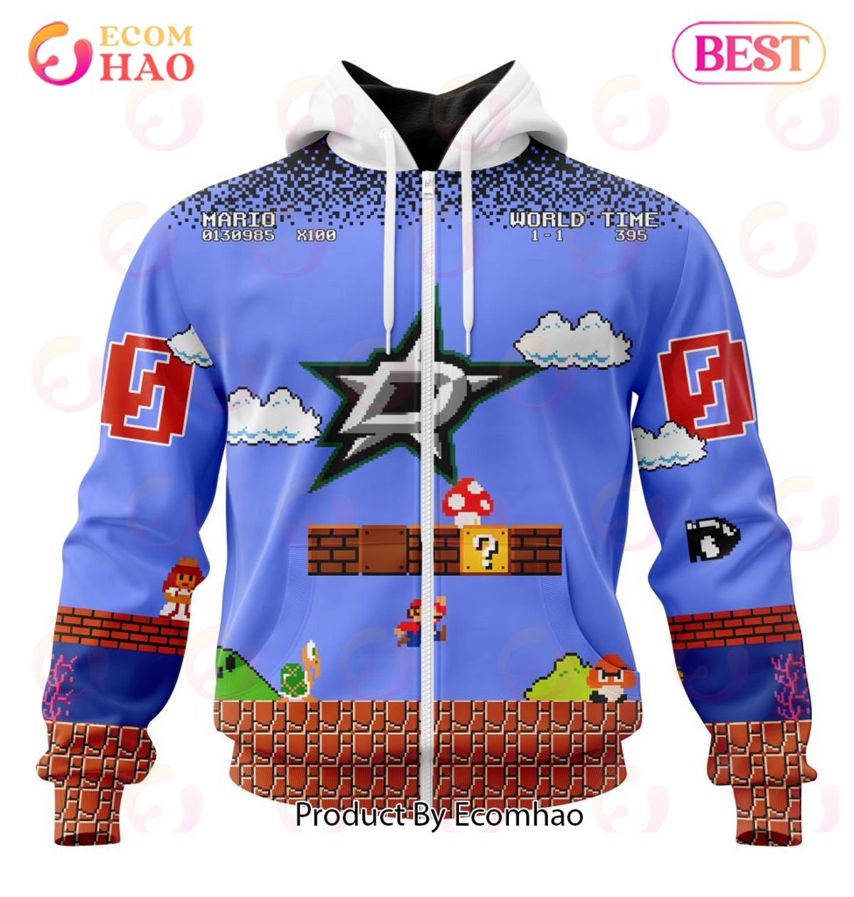 NHL Dallas Stars Special Kits With Super Mario Game Design 3D Hoodie