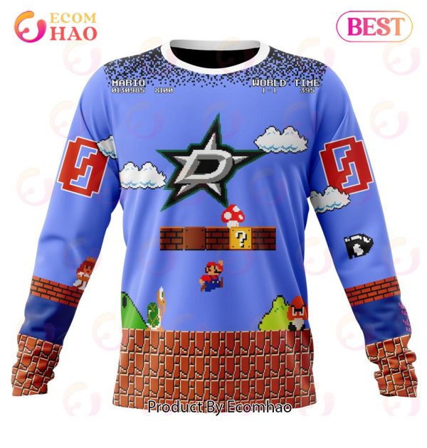 NHL Dallas Stars Special Kits With Super Mario Game Design 3D Hoodie