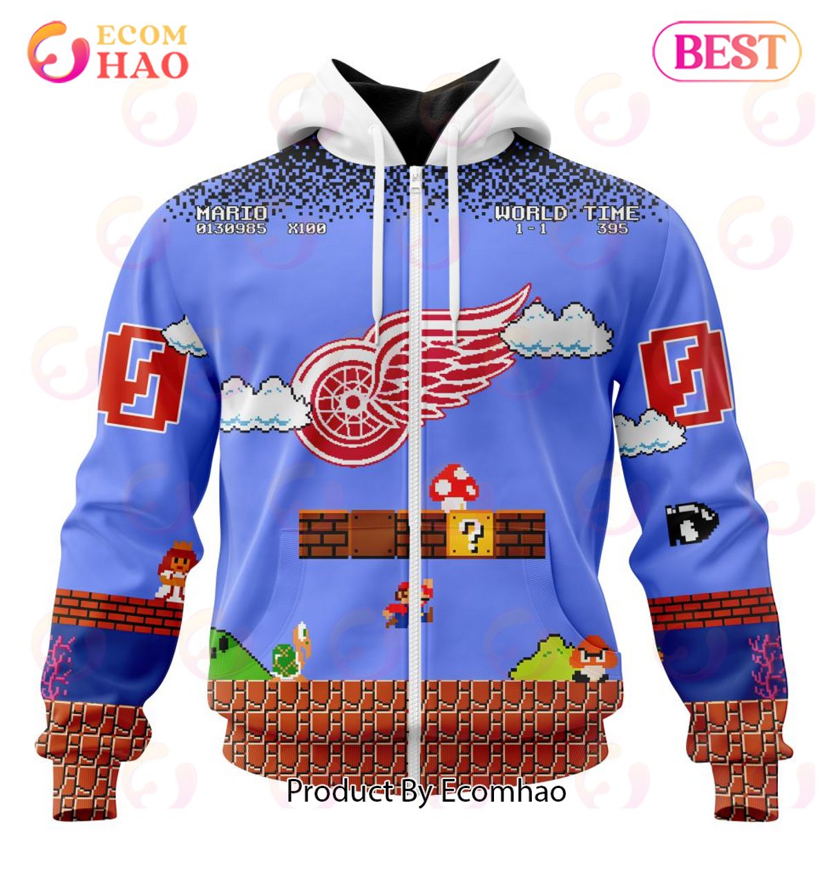 NHL Detroit Red Wings Special Kits With Super Mario Game Design 3D Hoodie