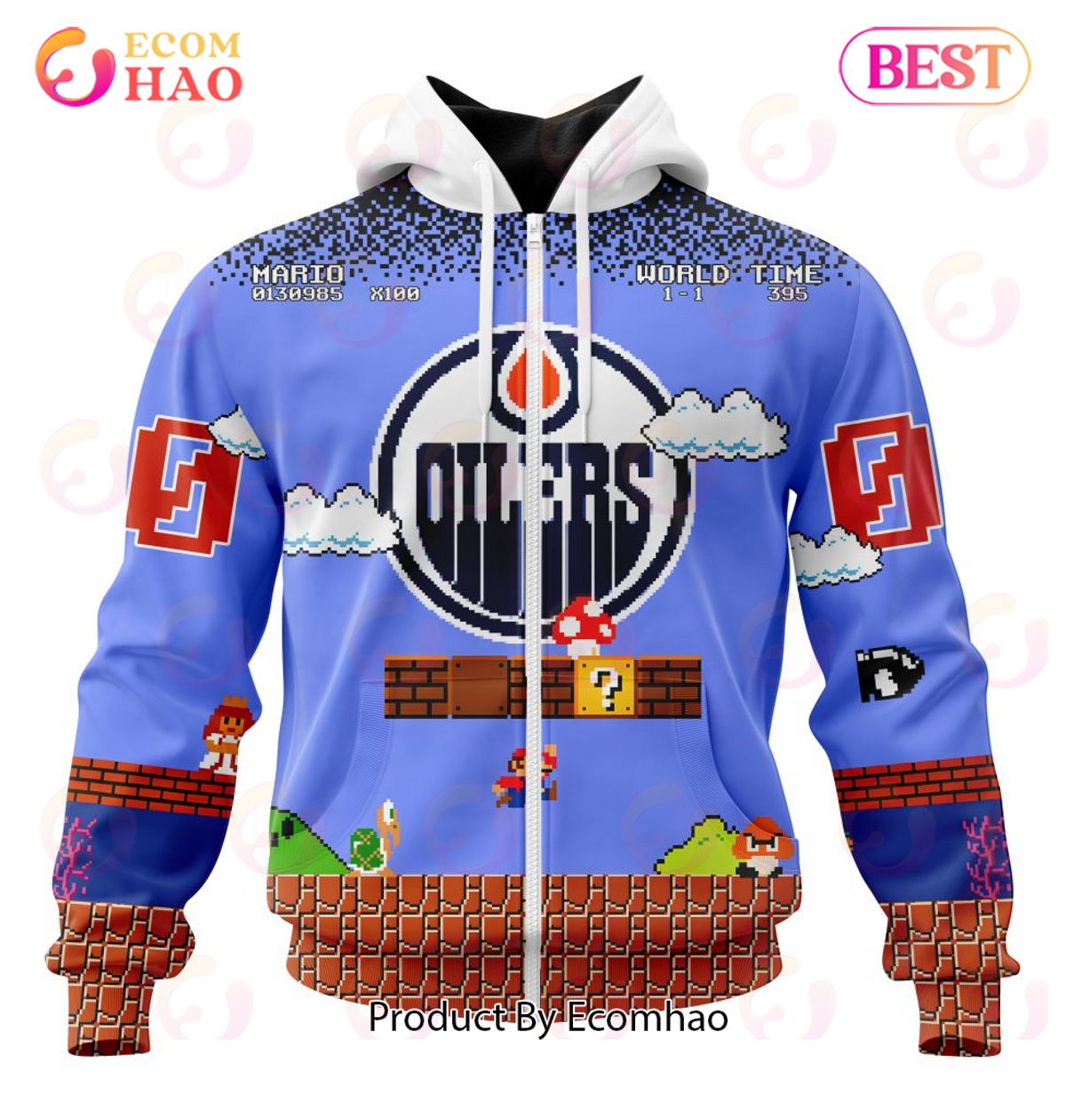 NHL Edmonton Oilers Special Kits With Super Mario Game Design 3D Hoodie