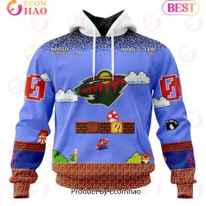 NHL Minnesota Wild Special Kits With Super Mario Game Design 3D Hoodie