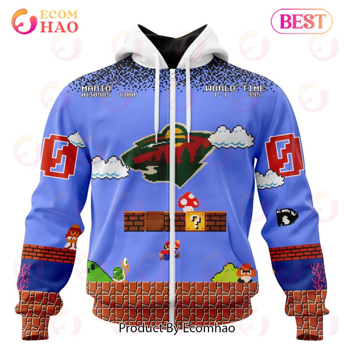 NHL Minnesota Wild Special Kits With Super Mario Game Design 3D Hoodie