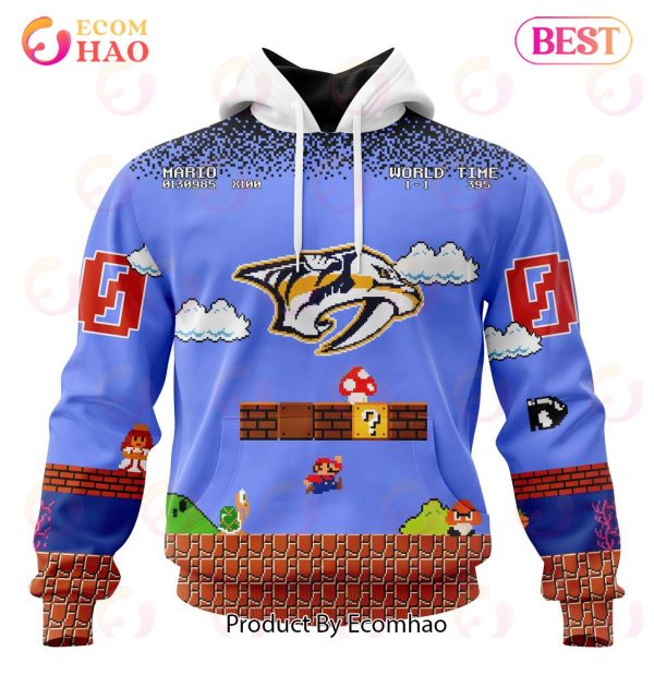 NHL Nashville Predators Special Kits With Super Mario Game Design 3D Hoodie