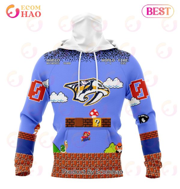 NHL Nashville Predators Special Kits With Super Mario Game Design 3D Hoodie