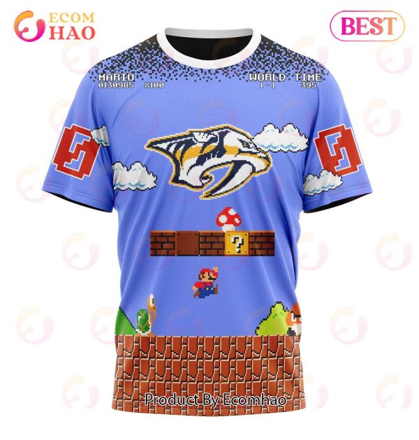 NHL Nashville Predators Special Kits With Super Mario Game Design 3D Hoodie