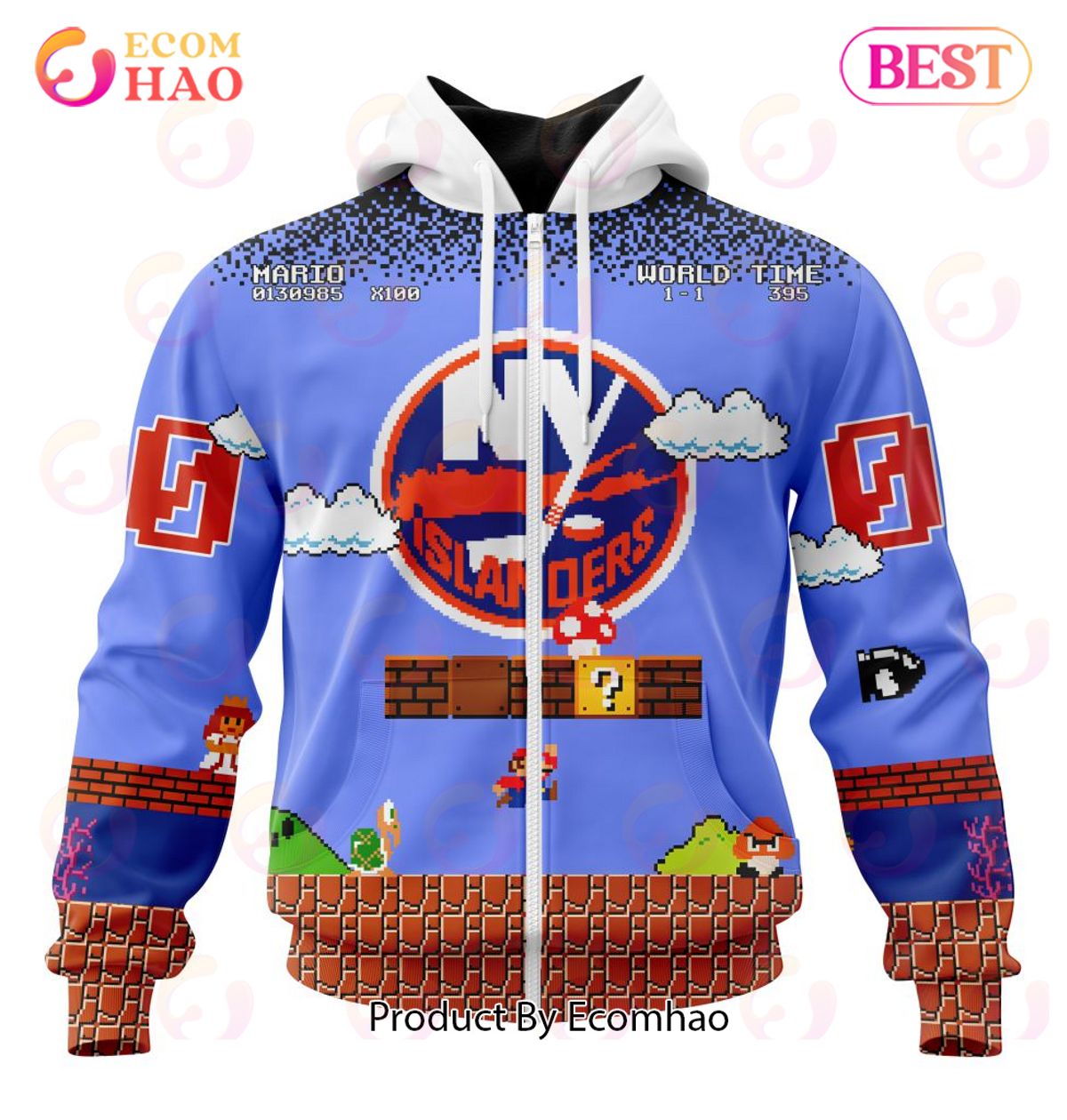 NHL New York Islanders Special Kits With Super Mario Game Design 3D Hoodie