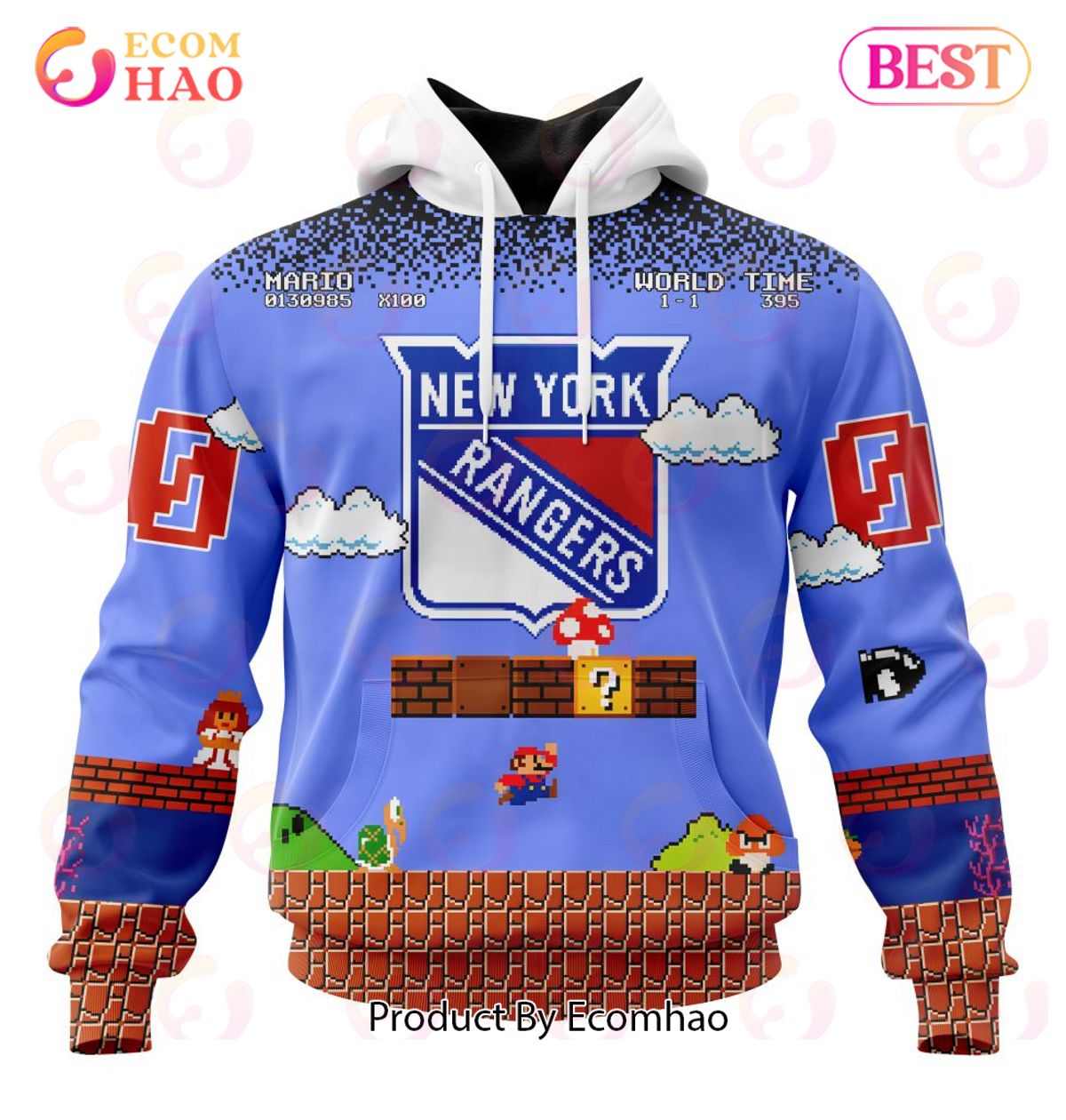 NHL New York Rangers Special Kits With Super Mario Game Design 3D Hoodie