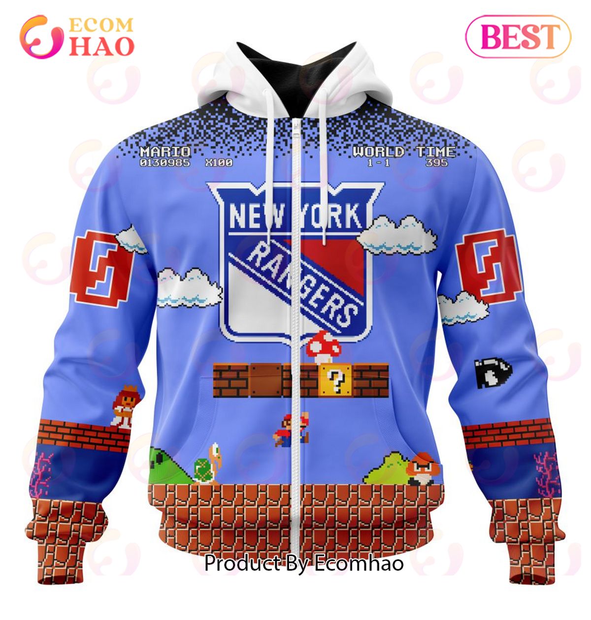 NHL New York Rangers Special Kits With Super Mario Game Design 3D Hoodie