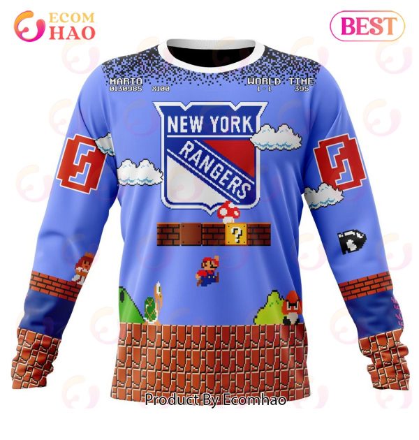 NHL New York Rangers Special Kits With Super Mario Game Design 3D Hoodie