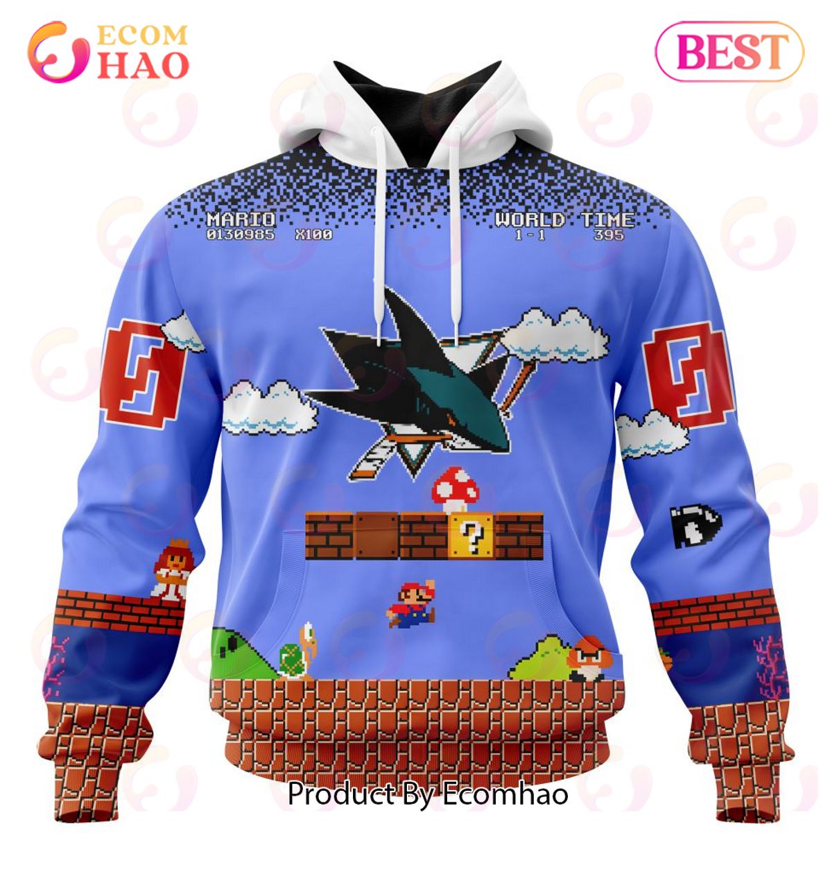 NHL San Jose Sharks Special Kits With Super Mario Game Design 3D Hoodie