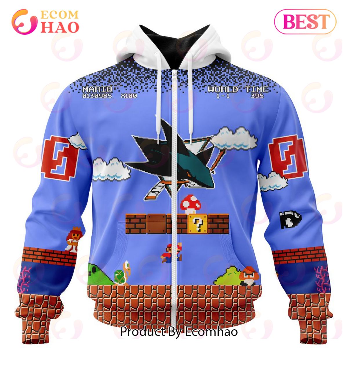 NHL San Jose Sharks Special Kits With Super Mario Game Design 3D Hoodie