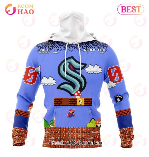 NHL Seattle Kraken Special Kits With Super Mario Game Design 3D Hoodie
