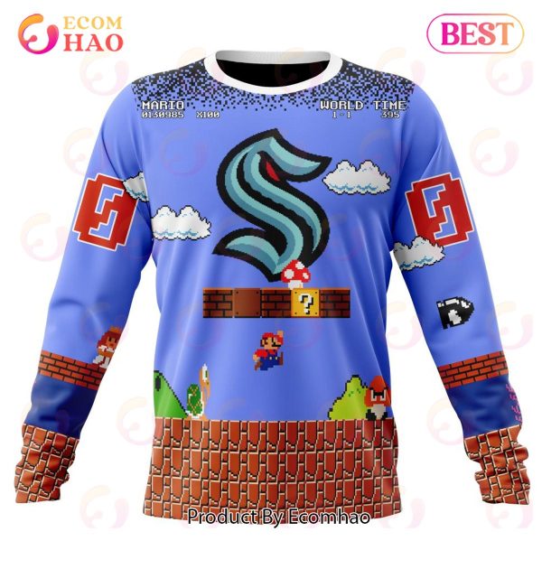 NHL Seattle Kraken Special Kits With Super Mario Game Design 3D Hoodie