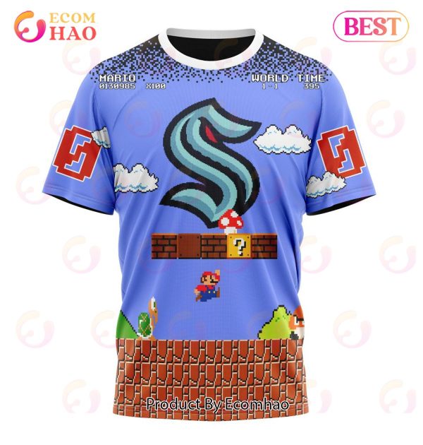 NHL Seattle Kraken Special Kits With Super Mario Game Design 3D Hoodie