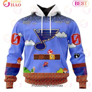 NHL St. Louis Blues Special Kits With Super Mario Game Design 3D Hoodie