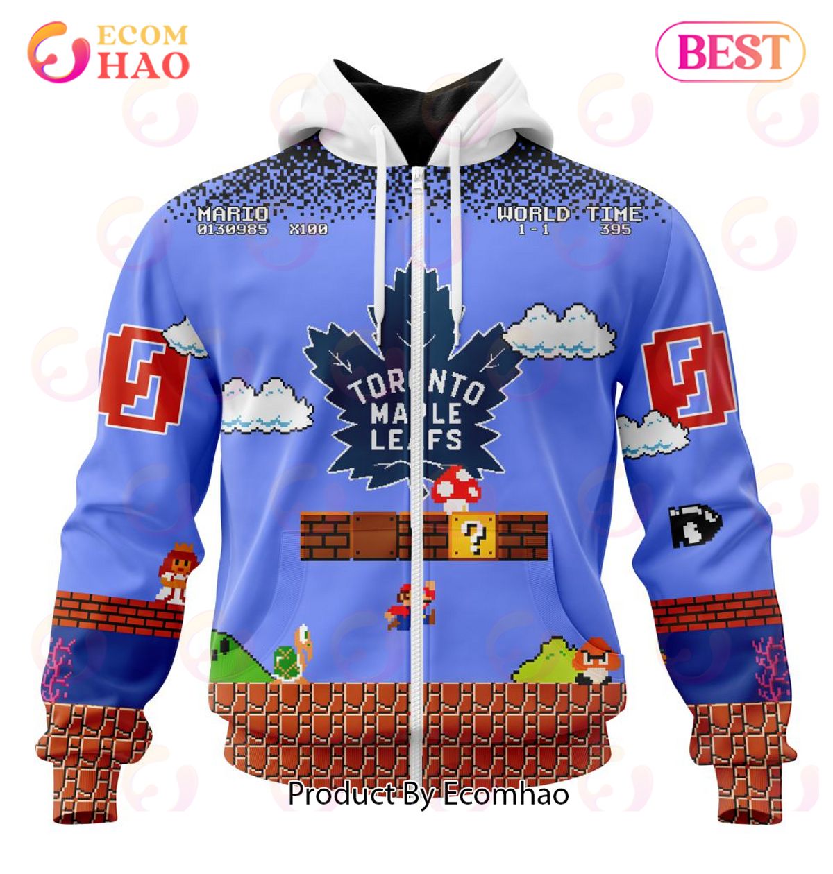 NHL Toronto Maple Leafs Special Kits With Super Mario Game Design 3D Hoodie