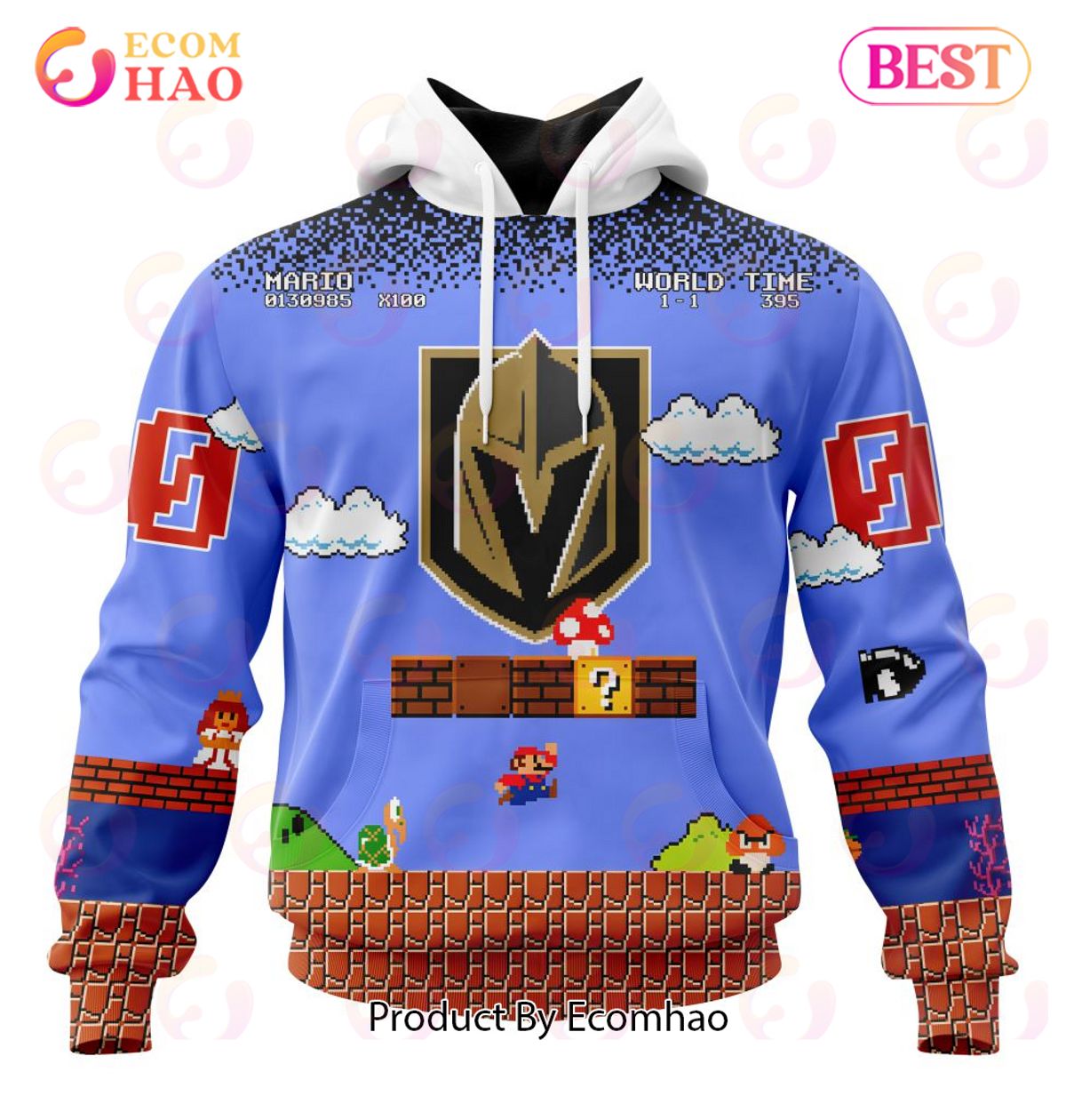 NHL Vegas Golden Knights Special Kits With Super Mario Game Design 3D Hoodie